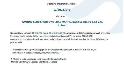 Zdjęcie do Gratulacje dla GKS Radwan Lubasz